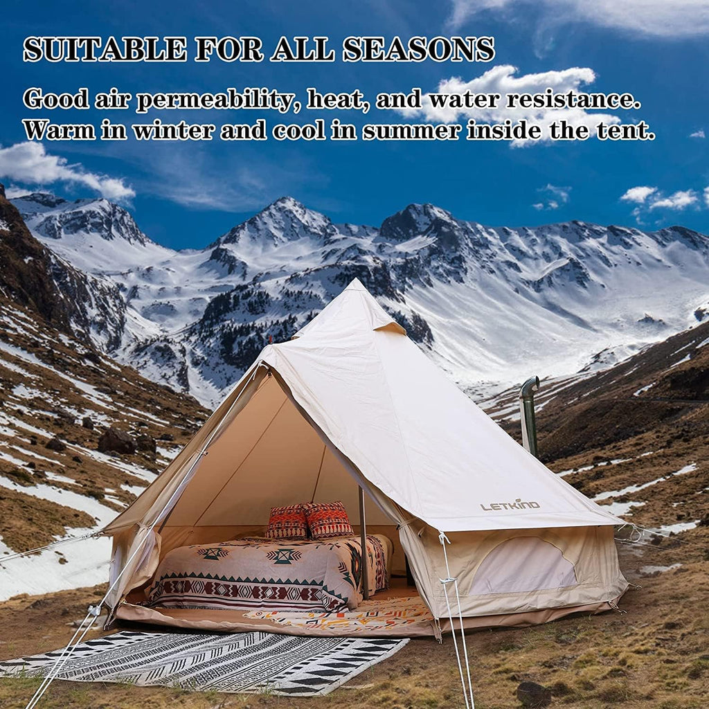 Canvas Bell Tent with Stove Jack, 4 Season Waterproof Cotton Camping Tent J41530