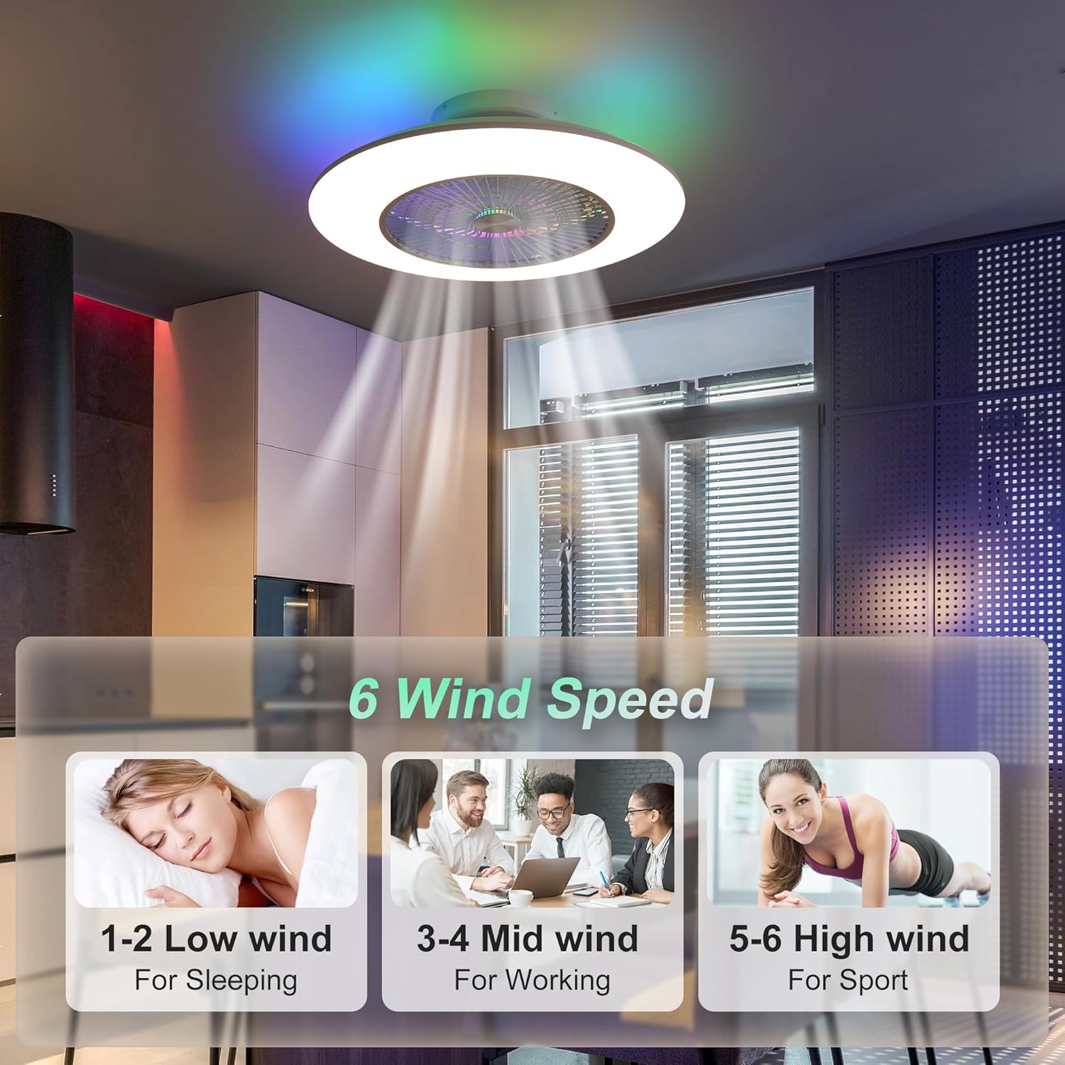 23" Low Profile Bladeless Ceiling Fan With Light And Remote M31862