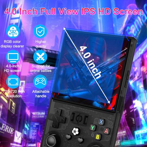 Retro Handheld Game Console, 4-inch IPS Screen, 64GB TF Card, Black J16861