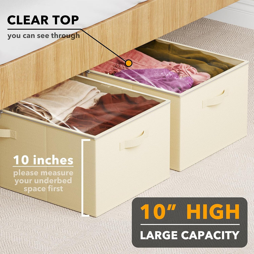 2 Pack 10 High Under Bed Storage Containers with Lids (Beige) I506