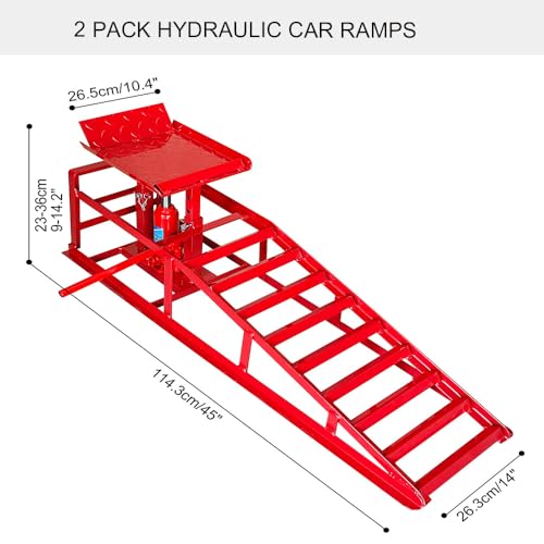 2PCS Hydraulic Car and Truck Service Ramps, 11023 Lbs Capacity, Portable Lifts, Adjustable Lift Height 9.8" to 16.21", Gray 5T K975190