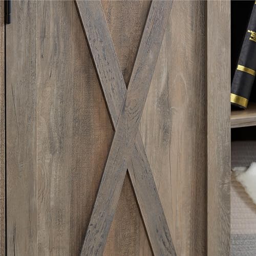 Gray Wash Tall Storage Cabinet with Doors and Open Shelves F286