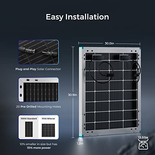 115 Watt 12 Volt Monocrystalline Rigid Solar Panel B3831