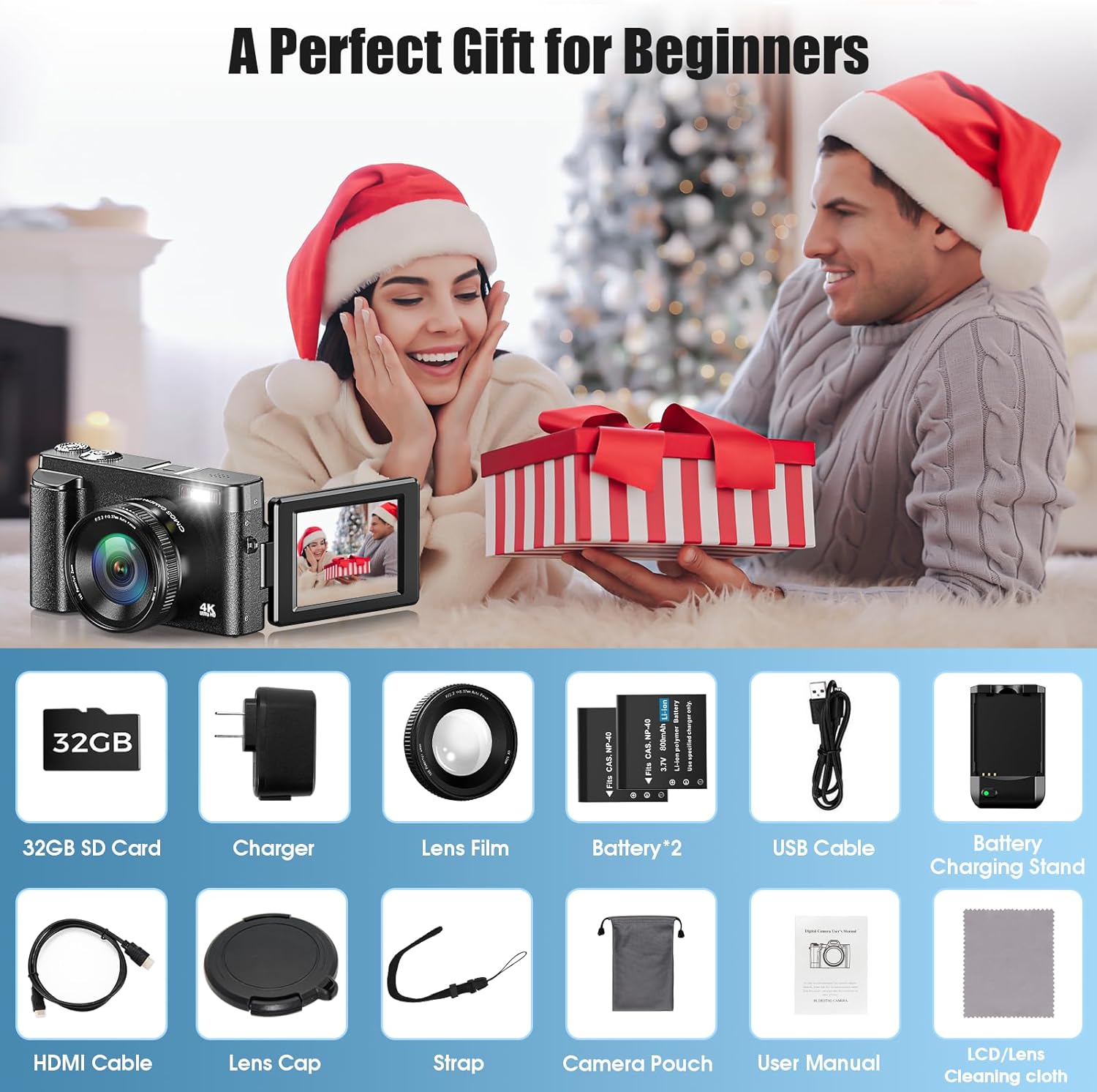 48MP 4K Digital Camera with 3'' Flip Screen 16X Digital Zoom D1638