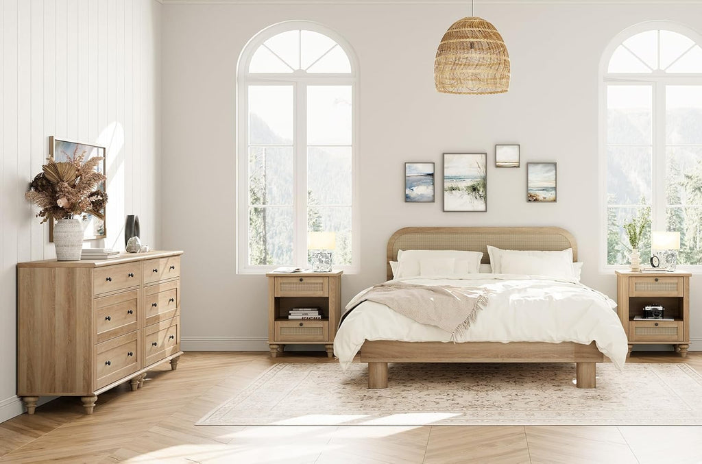 4 Piece Dresser and Nightstand Sets with Charging Station, Oak U308