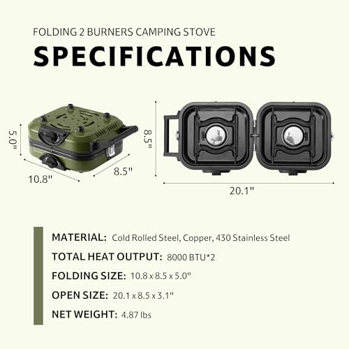 2 Burner Folding Camping Stove with Griddle C8992