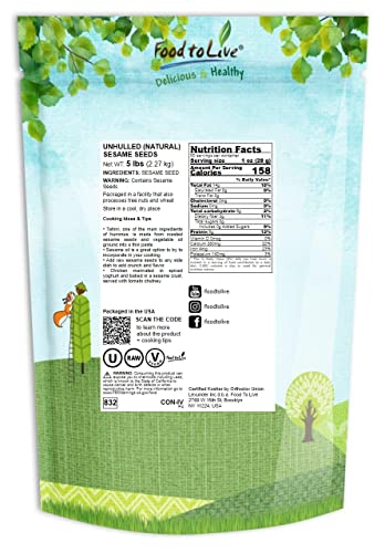 Unhulled Sesame Seeds, 2 Pounds – Whole Natural Raw White Sesame Seeds T67856