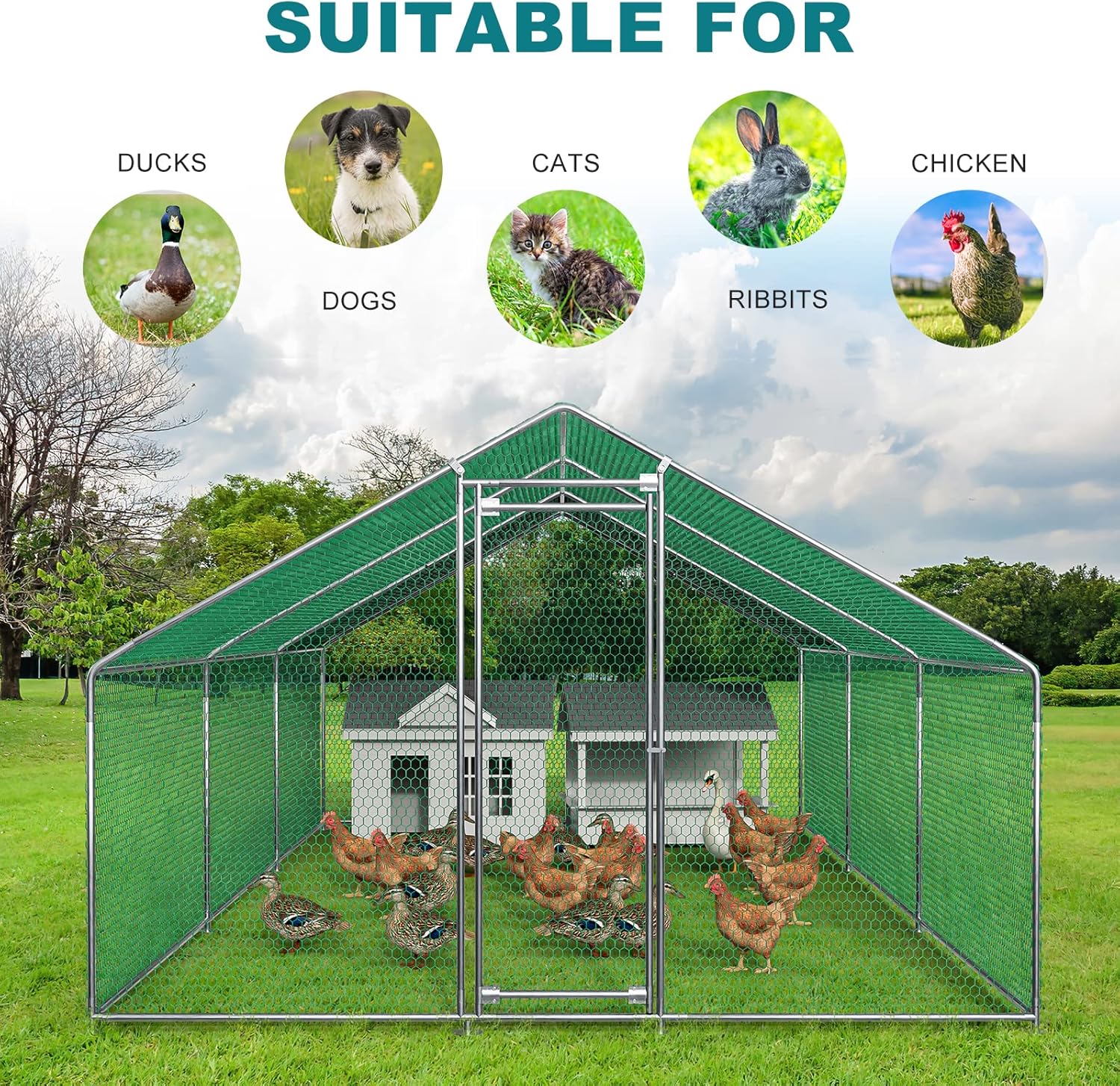 Metal Chicken Coop Galvanized Steel Walk-in Poultry Cage E645
