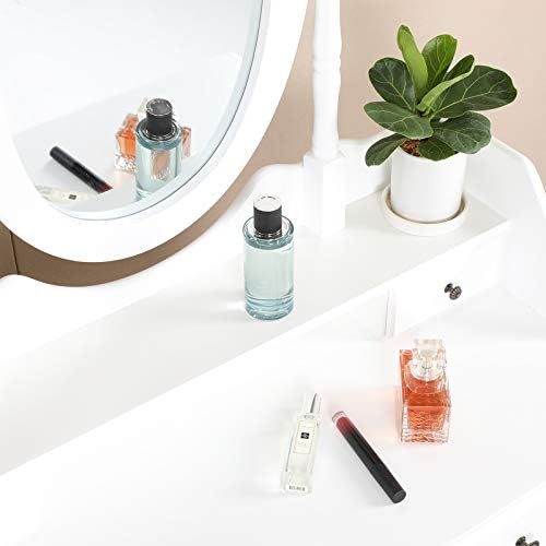 White Vanity Mirror Table Set with Stool H7364