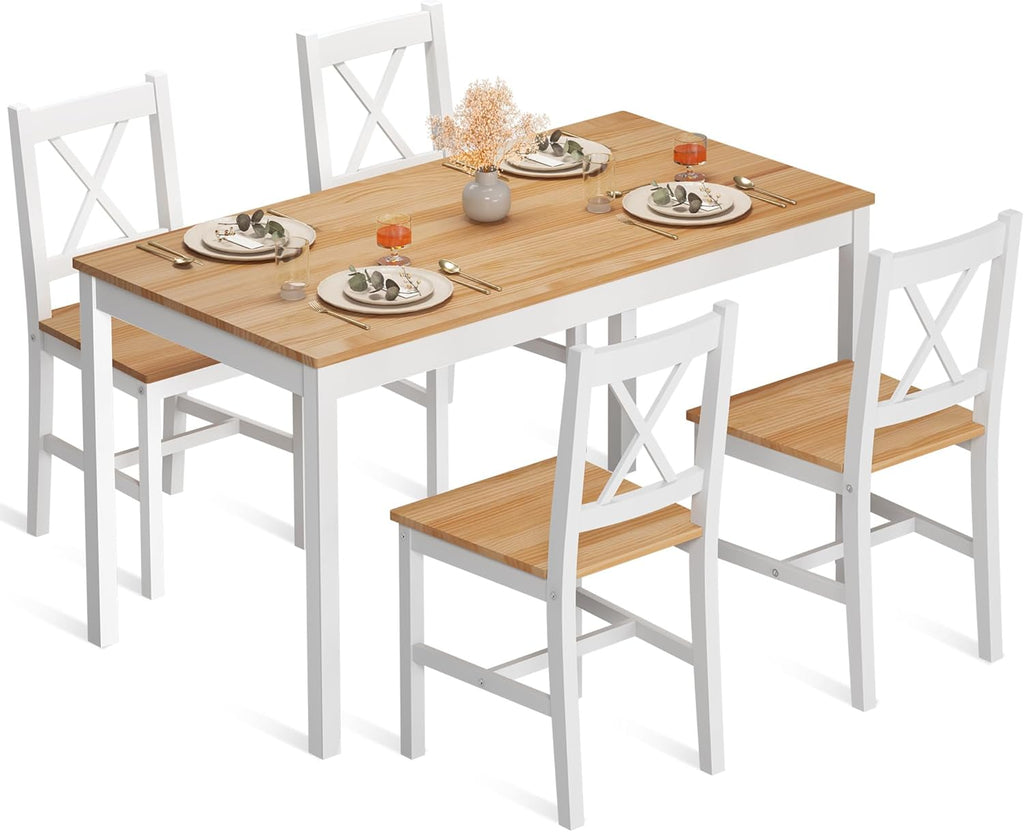 5 Piece Pine Wood Dining Table Set with 4 Chairs N772