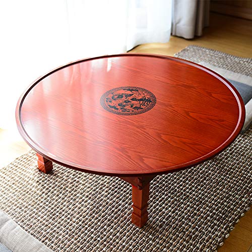 Round Korean Coffee Table Folding Leg Wood Table (60x60x26cm) B875