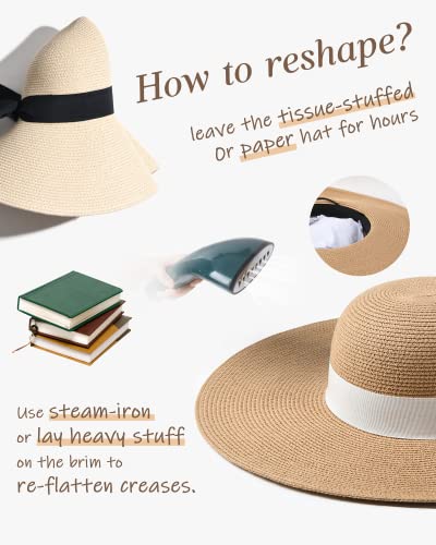Wide Brim UPF 50 Foldable Straw Hat O642