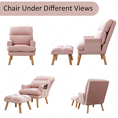Beige Velvet Accent Chair with Ottoman M4718