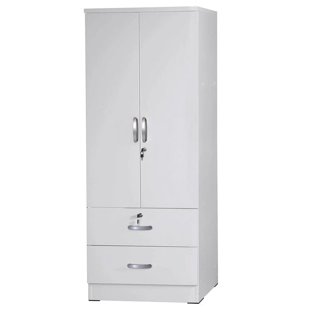 White Wood 2-Door Wardrobe Armoire with 2-Drawers N2250