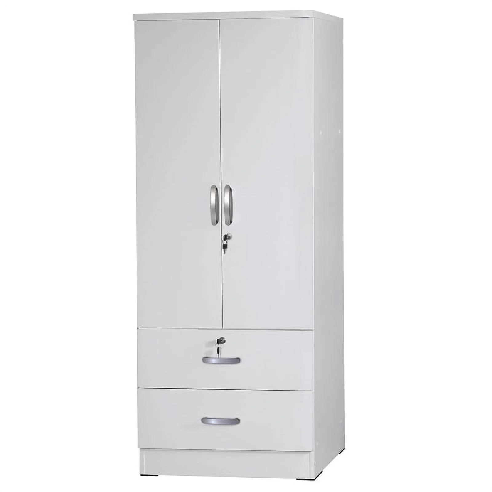 White Wood 2-Door Wardrobe Armoire with 2-Drawers N2250