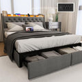 Gray Full Size Upholstered Bed Frame with 4 Storage Drawers and LED Lights A11372