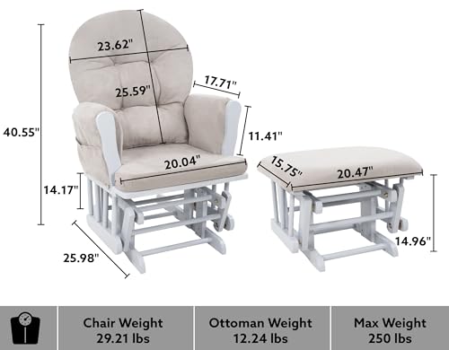 White Gray Reclining Glider Rocker with Ottoman V234