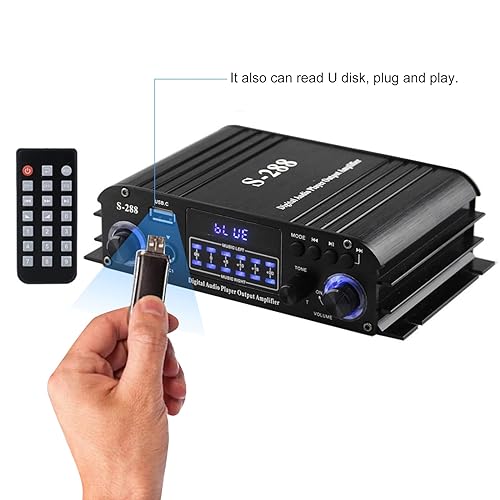 4 Channel Bluetooth 5.0 Stereo Amplifier, 50Wx4 Power Amp, 1200W Max, Class D Home Audio Receiver D663390