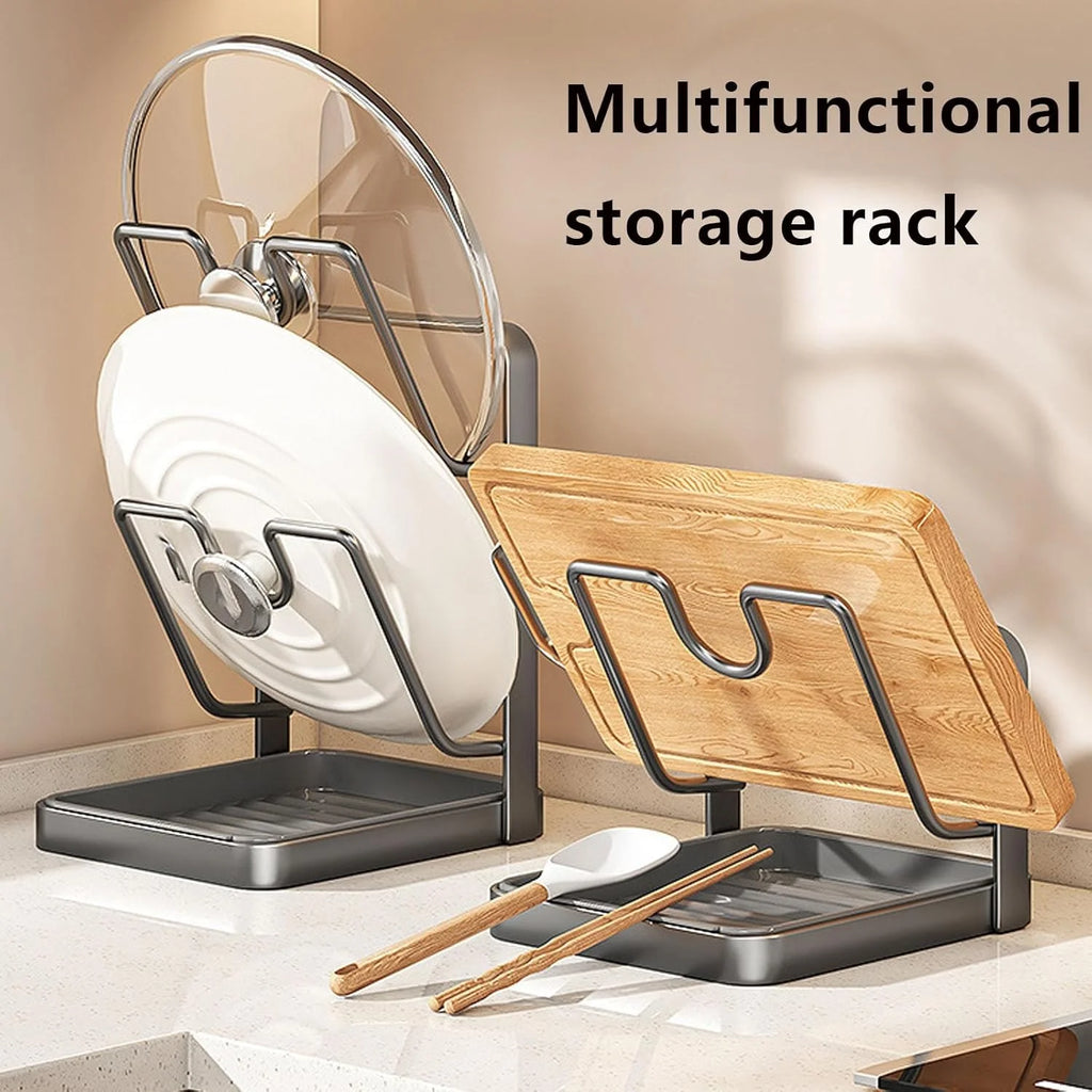 304 Stainless Steel Pot Lid Storage Rack with Removable Drip Tray V20939