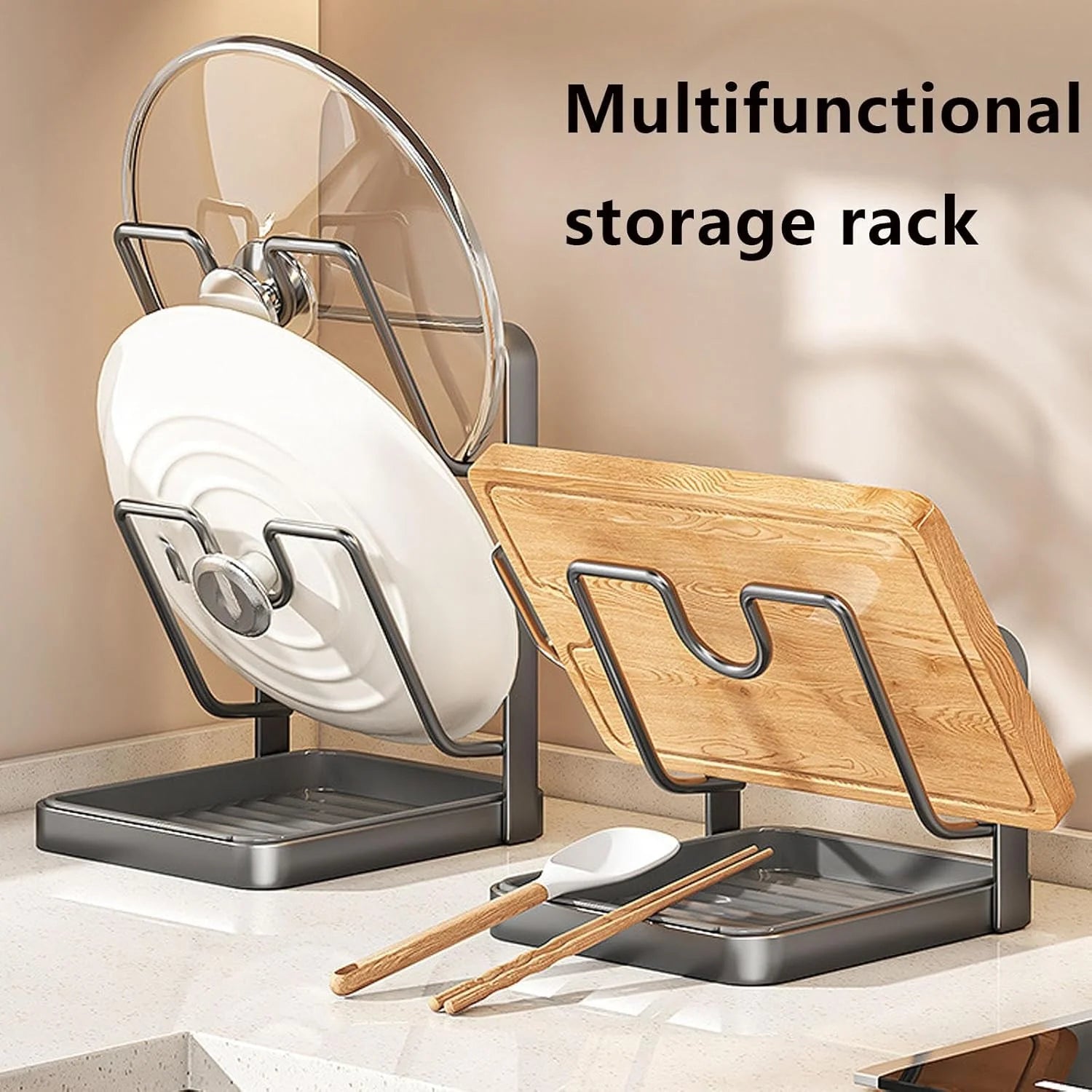 304 Stainless Steel Pot Lid Storage Rack with Removable Drip Tray V20939