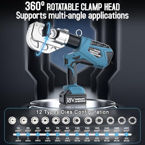 12Ton 6AWG-800MCM Rechargeable Hydraulic Crimping Tool E935850