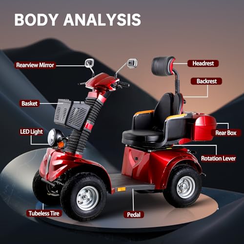Red 1000W 4 Wheel Mobility Scooter with Adjustable Seat G619