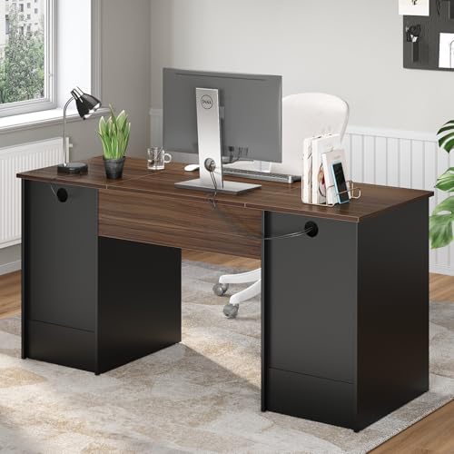 59" Executive Desk with 2 Drawers, Storage Cabinet, File Drawer, Keyboard Tray & 2 Pedestals, Cherry A98044