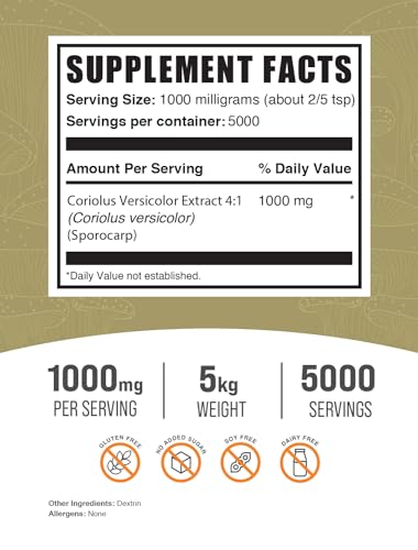 Turkey Tail Mushroom Extract Powder, 1000mg per Serving, 500g (1.1 lbs) D746031