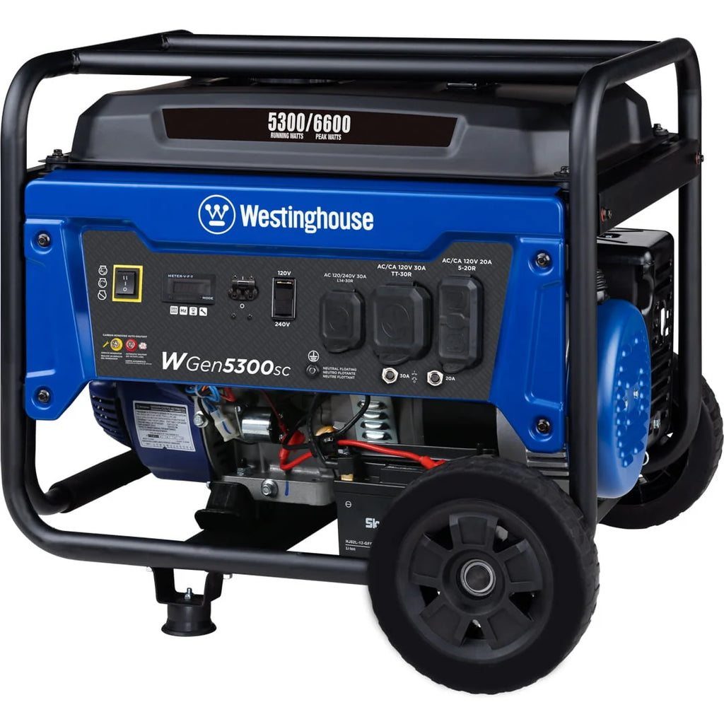 6600 Peak Watt Electric Start Portable Gas Powered Generator with CO Sensor and Wheel Kit N390420