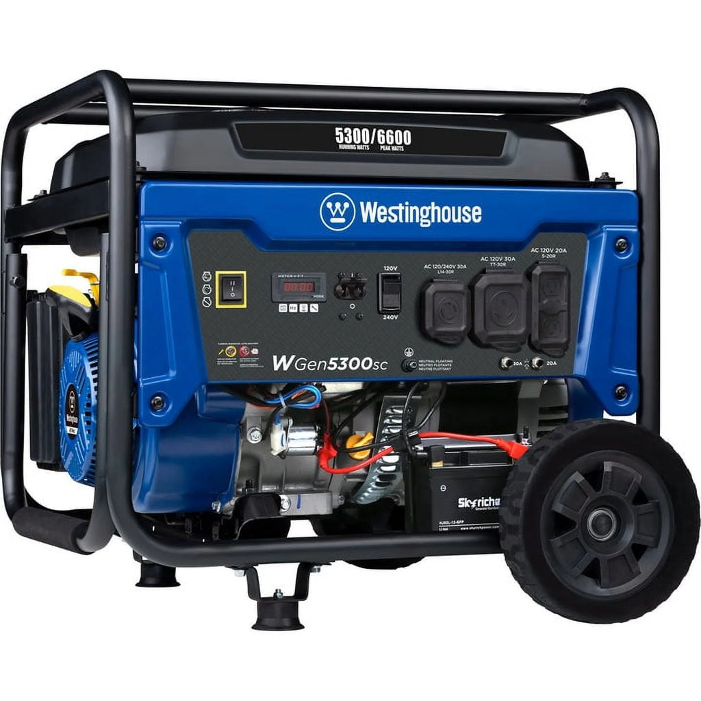 6600 Peak Watt Electric Start Portable Gas Powered Generator with CO Sensor and Wheel Kit N390420