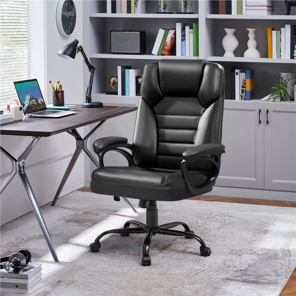 Black Faux Leather Executive Office Chair with Integrated Headrest L53841