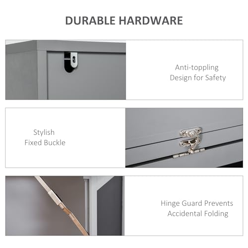 Grey Wall Mount Desk Cabinet with Blackboard and Side Shelf M8497