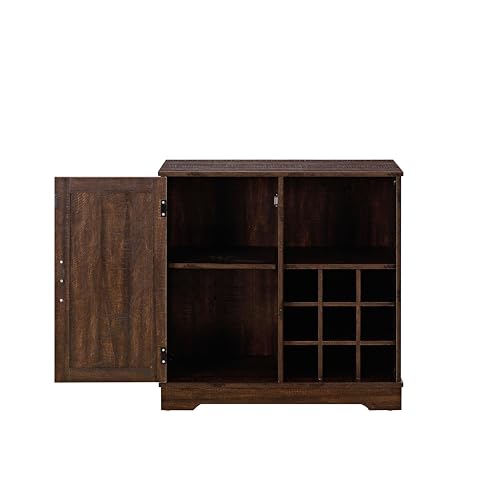Gray Wash Coffee Bar Cabinet with Wine Rack Barn Door Buffet Sideboard E921