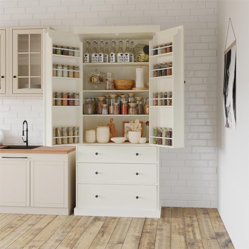 77" Grey Wooden Kitchen Pantry with 3 Drawers D8563