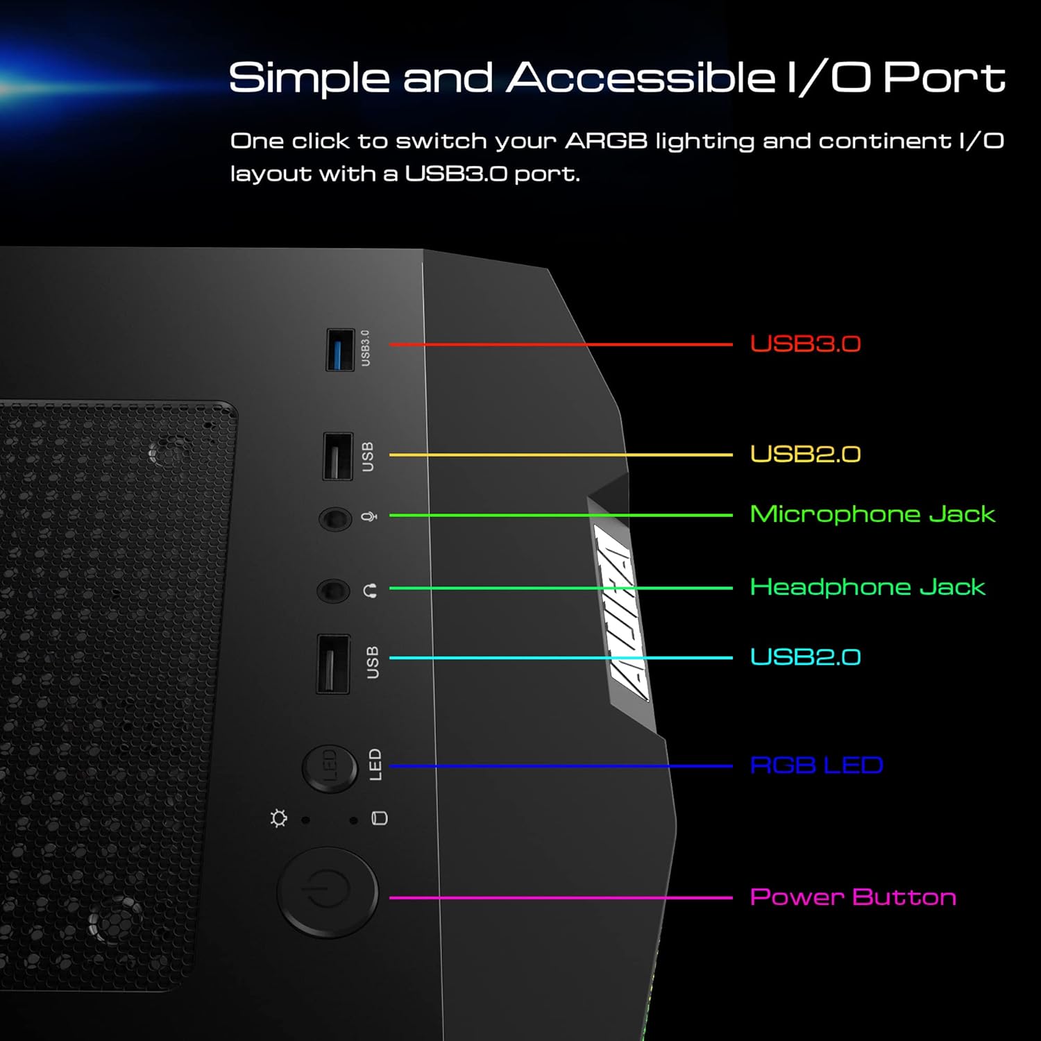 ATX Mid Tower Gaming Computer PC Case with Side Tempered Glass and 120mm ARGB Case Fans R122174