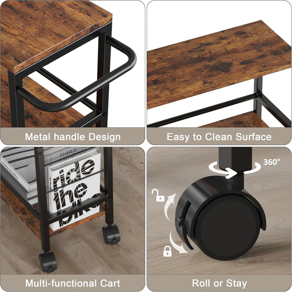 Small End Table Set of 2 & 4-Tier Narrow Kitchen Storage Carts I940