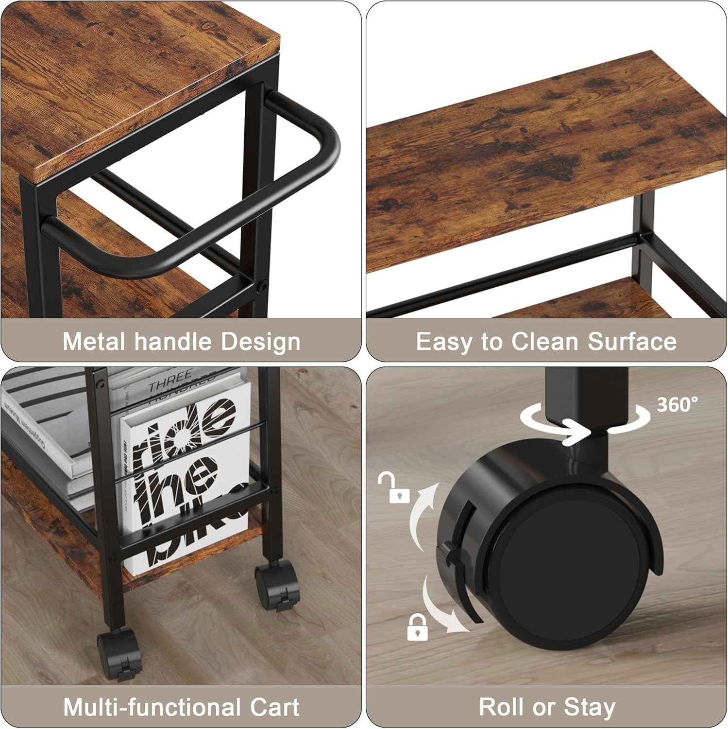 Small End Table Set of 2 & 4-Tier Narrow Kitchen Storage Carts I940