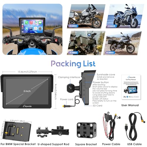 Wireless CarPlay Android Auto Motorcycle Screen, 6.3" Waterproof Touchscreen P5037