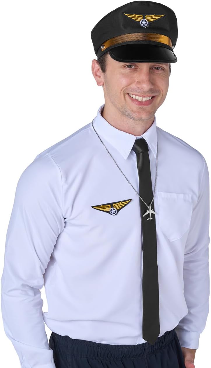 5 PCS Pilot Costume Kit with Sunglasses, Tie, Hat, Wings Patch and Necklace I308749