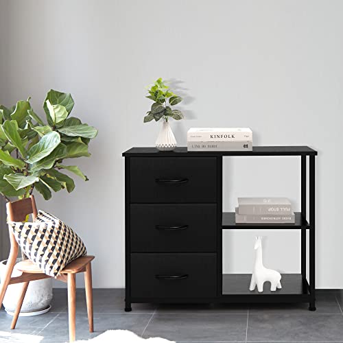 Rustic Brown Fabric 4 Drawer Dresser with 2 Shelves B52795
