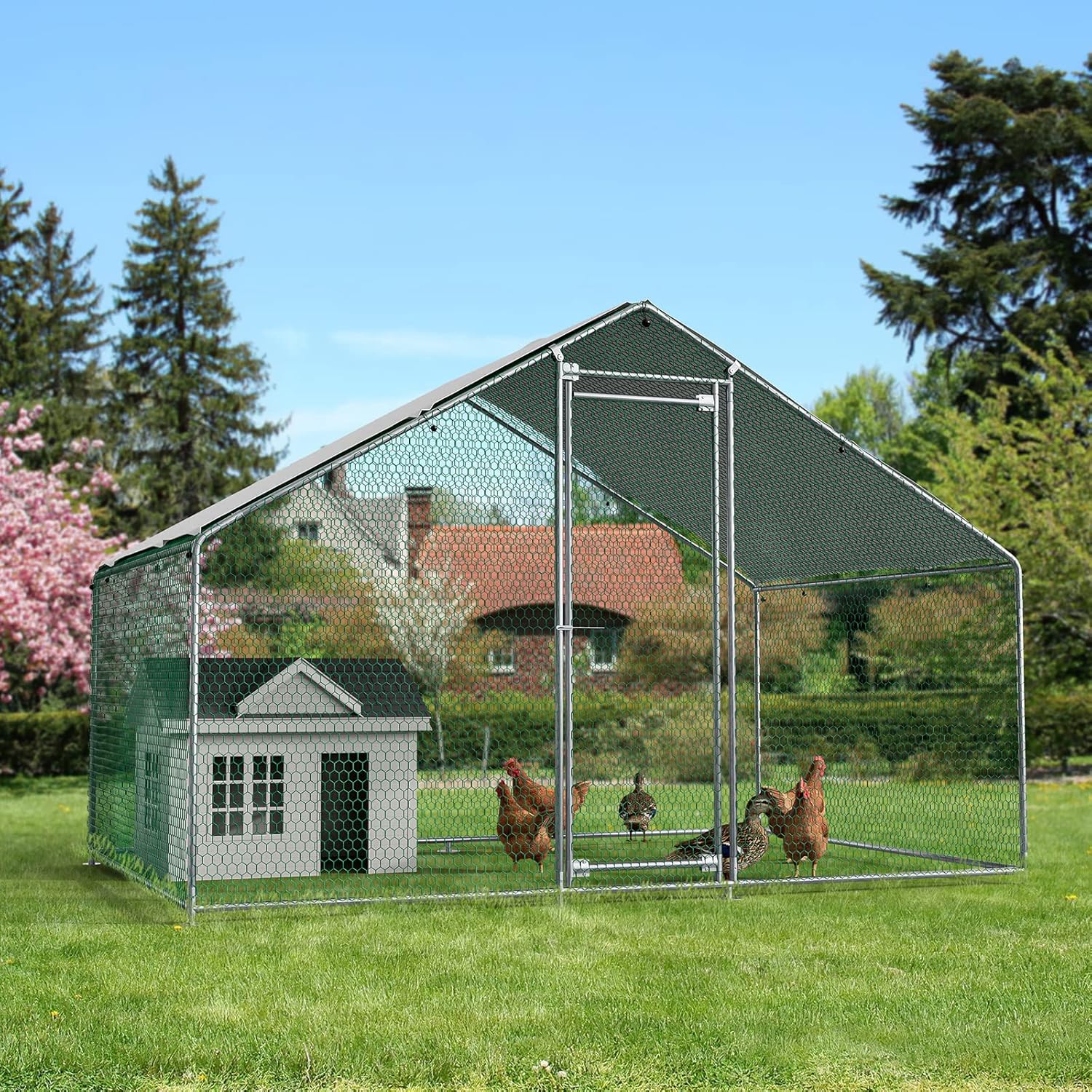 Metal Chicken Coop Galvanized Steel Walk-in Poultry Cage E645