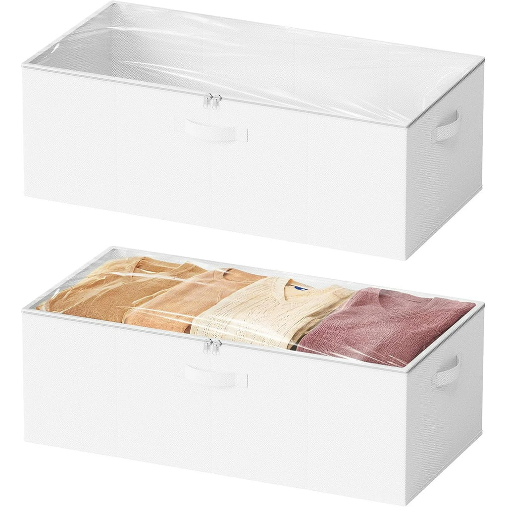 2 Pack 10 High Under Bed Storage Containers with Lids (Beige) I506
