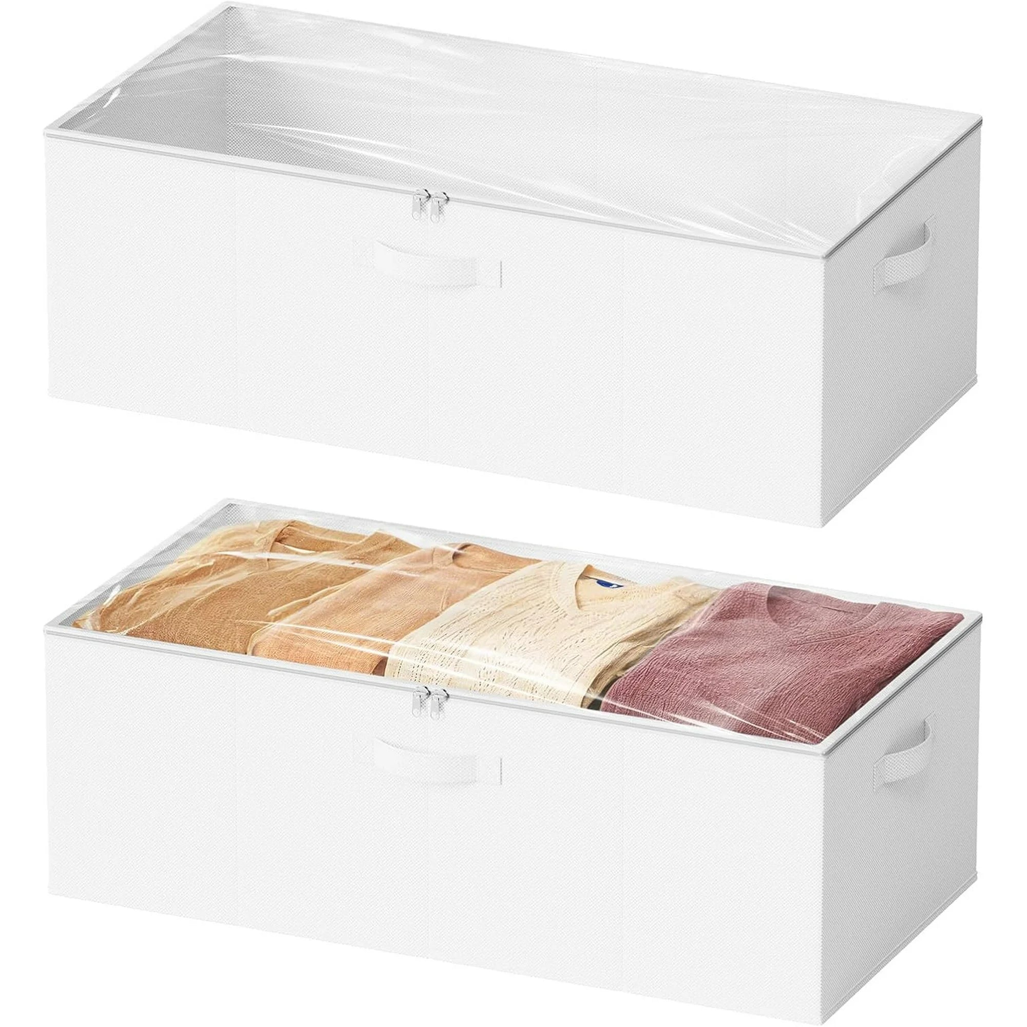 2 Pack 10 High Under Bed Storage Containers with Lids (Beige) I506