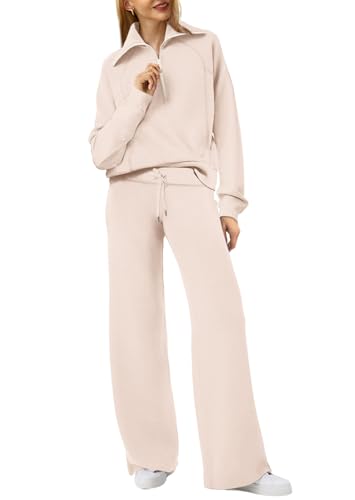 Half Zip Sweatshirt And Wide Leg Sweatpant 2 Piece Sweatsuit U5510