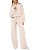 Half Zip Sweatshirt And Wide Leg Sweatpant 2 Piece Sweatsuit U5510