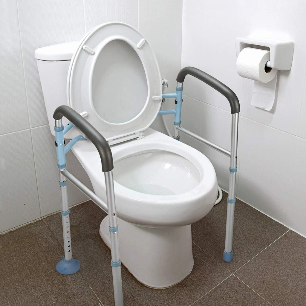 Stand Alone Toilet Safety Rail and Folding Shower Commode Wheelchair Heavy Duty Medical Toilet Safety Frame Adjustable Bathroom Toilet Handrails N65496