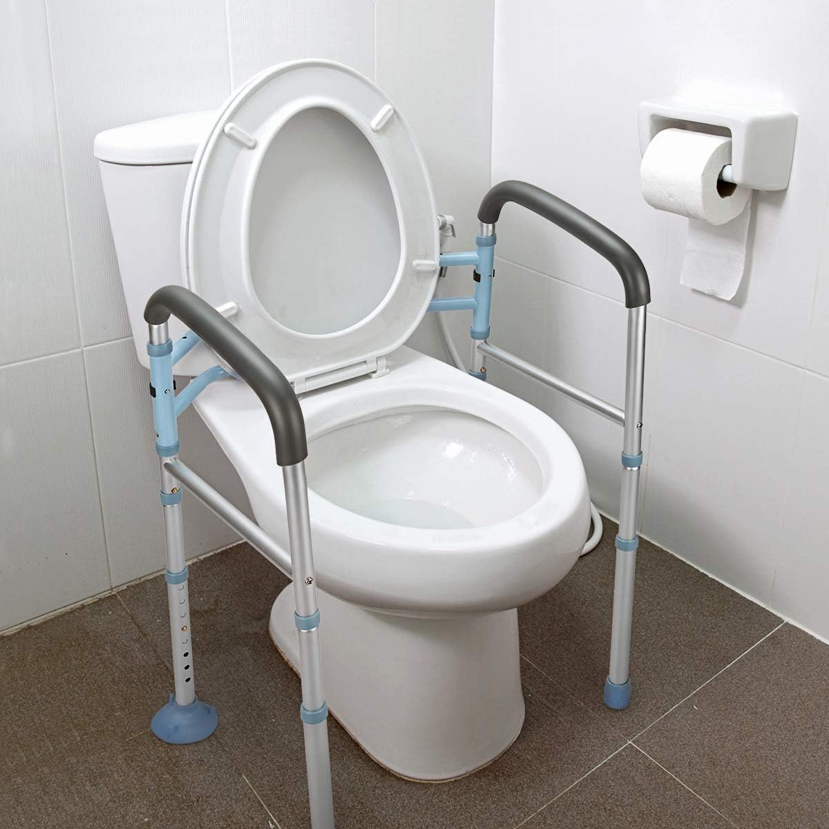 Stand Alone Toilet Safety Rail and Folding Shower Commode Wheelchair Heavy Duty Medical Toilet Safety Frame Adjustable Bathroom Toilet Handrails N65496