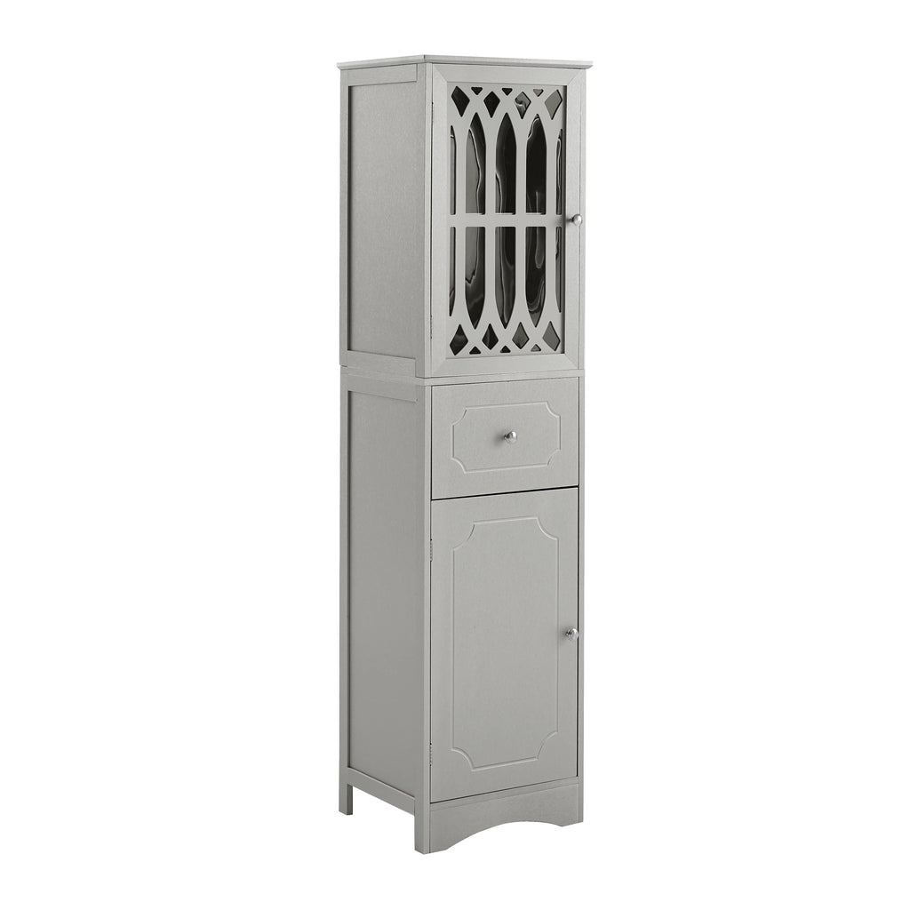 Tall Bathroom Storage Cabinet with Doors Drawers Wood Floor Freestanding Organizer S24252