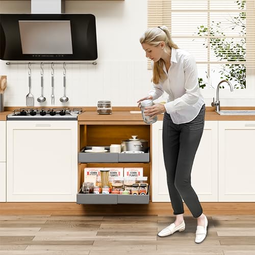 Expandable 12.6" - 20.5" Heavy Duty Adjustable Slide Out Drawer Black Cabinet Organizer L115249