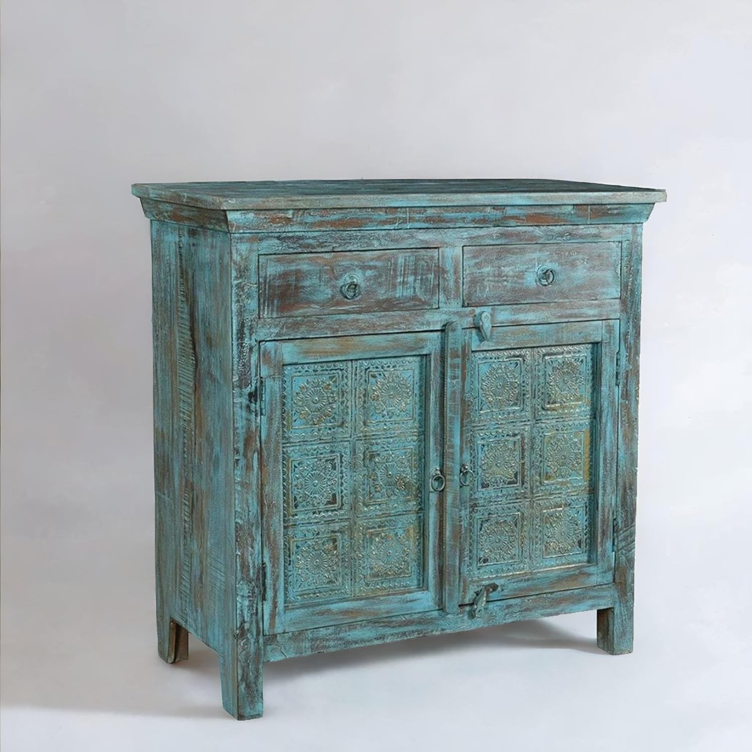 Hand Carved Antique Blue Sideboard Cabinet I586